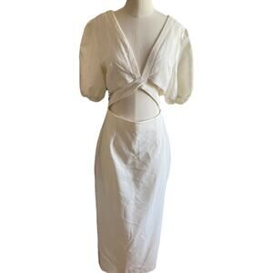 Womens Asos White Puff Short Sleeve Long Maxi Cut-Out Dress-8